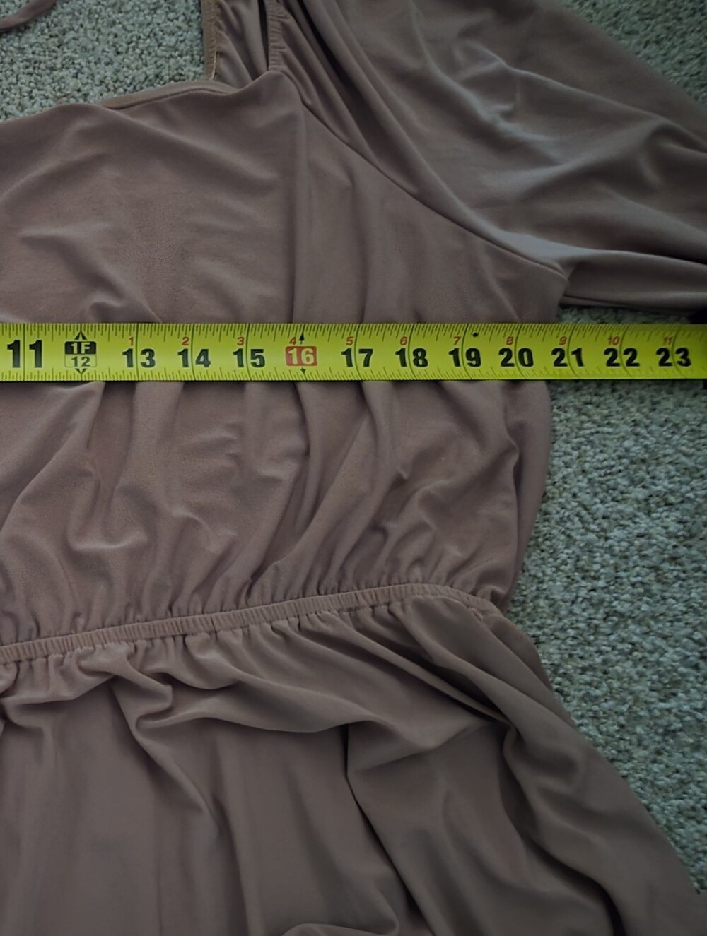 Pretty Taupe w/Hint Of Pink, Flowing Off The Shoulder Dressy Blouse, Tie Back. - Picture 5 of 11